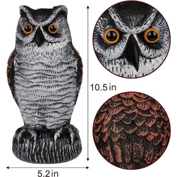 3 Pack Bird Scarecrow Fake Horned Owl Decoy, Plastic Owl Bird Deterrents - Picture 3 of 7